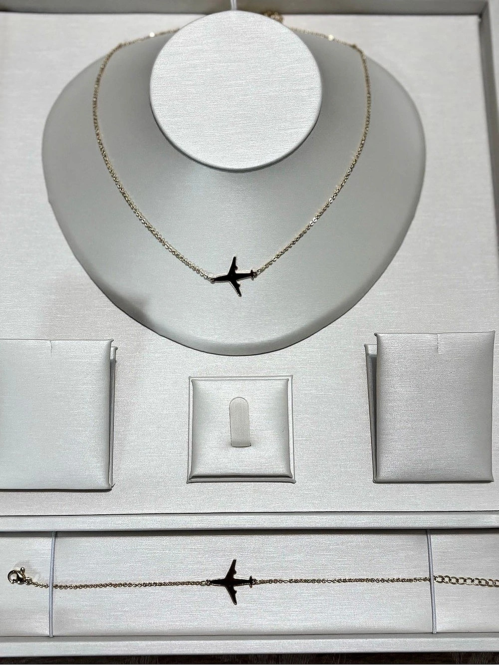 Gold Airplane Pendant Necklace and Bracelet